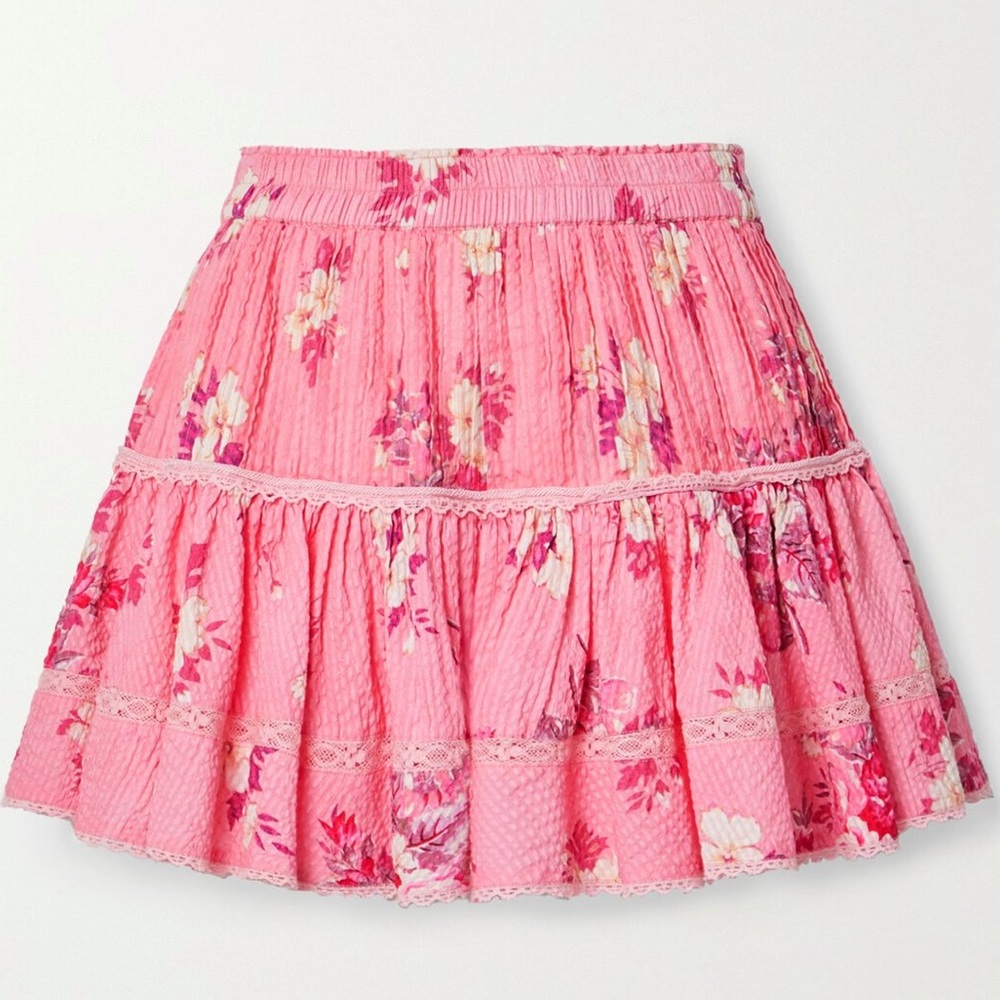 LoveShackFancy Jenning Crochet-Trimmed Floral-Print
Cotton-Seersucker Mini Skirt